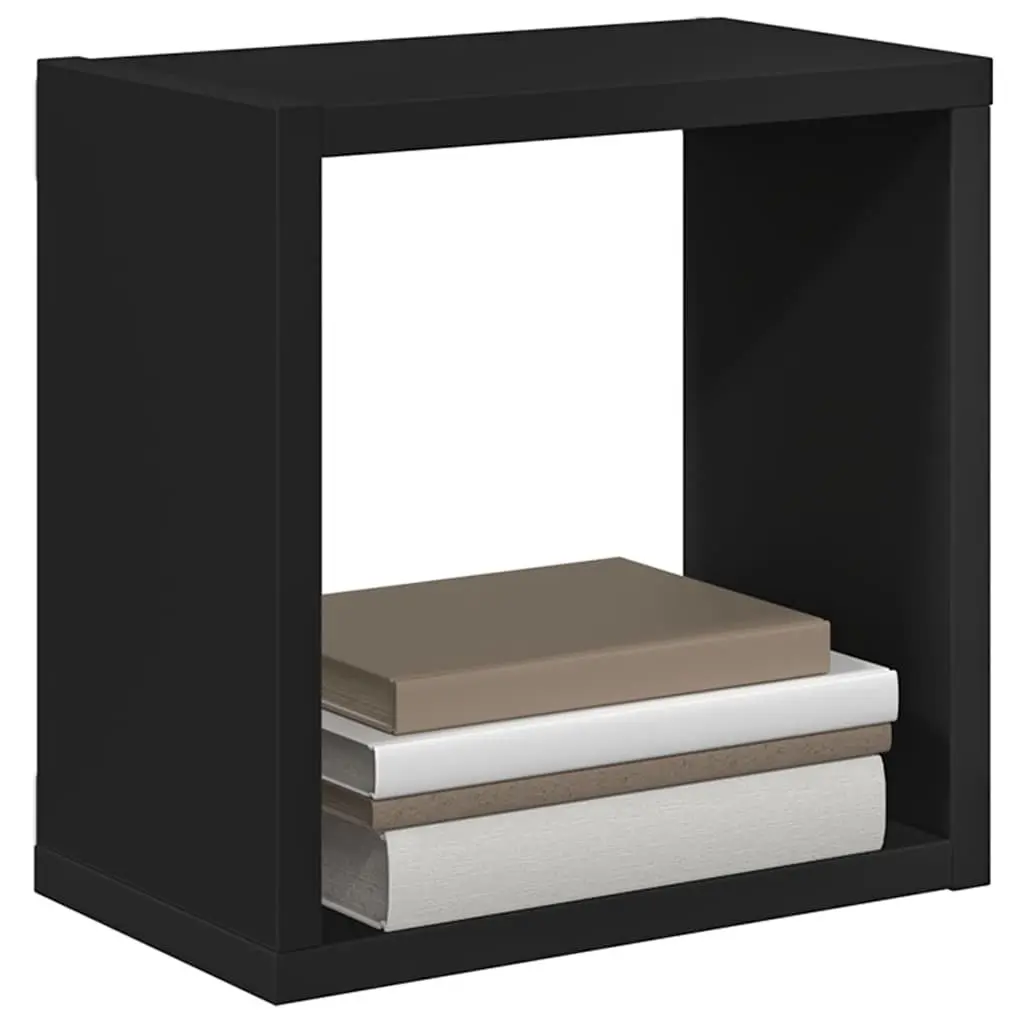 Set of 2 Black Wall Mounted Cube Shelves Floating Storage Display Organizers for Living Room