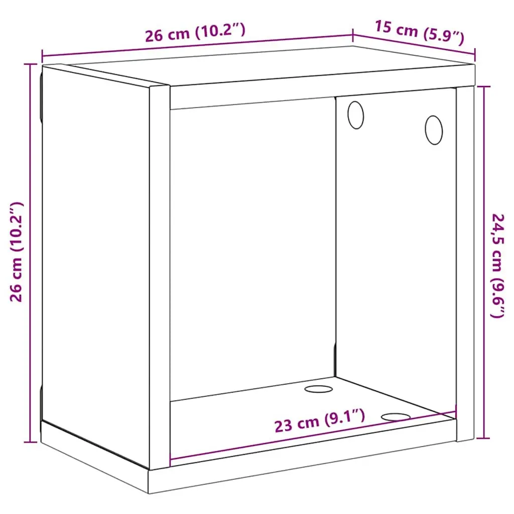 Set of 2 Black Wall Mounted Cube Shelves Floating Storage Display Organizers for Living Room