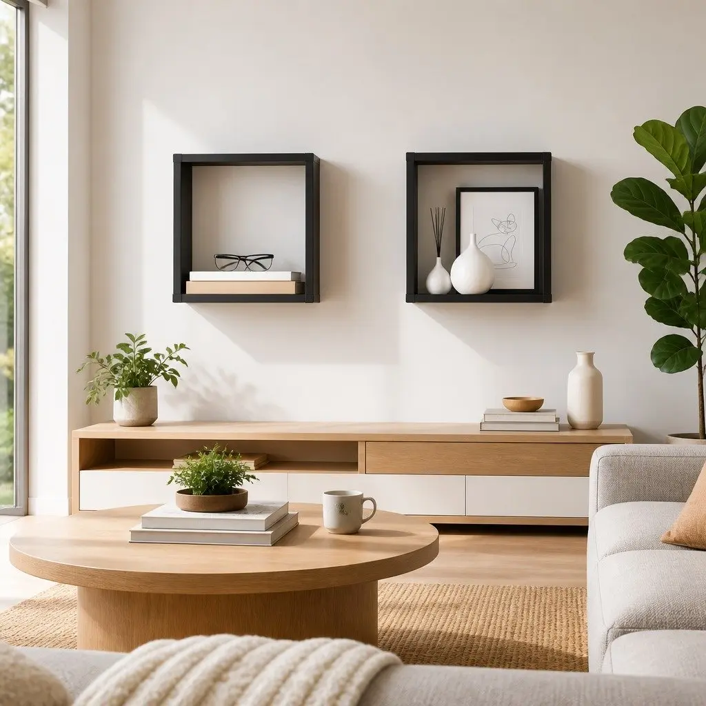 Grey Floating Wall Cube Shelves Storage Display Organizer 2 Pieces for Bedroom Living Room