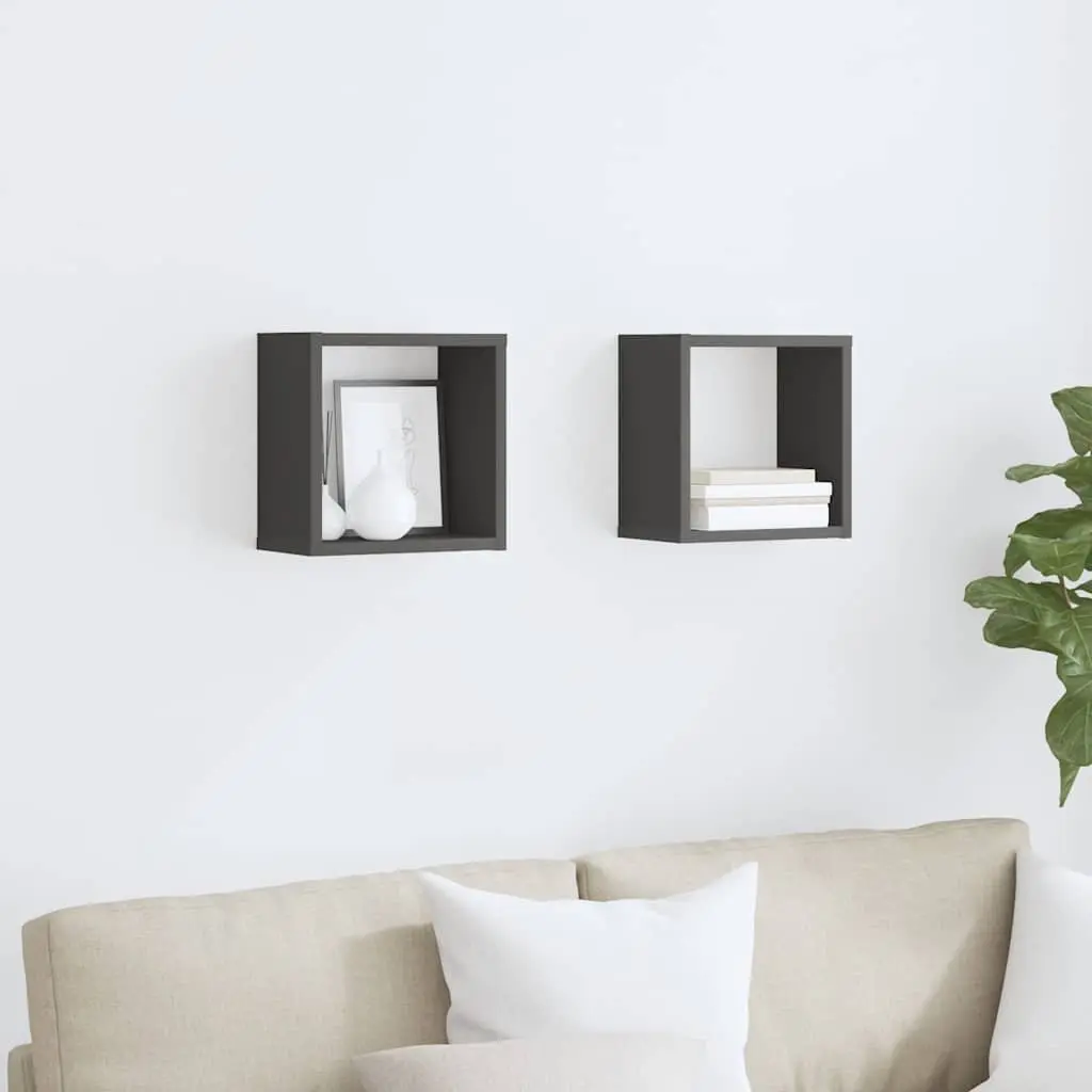 Grey Floating Wall Cube Shelves Storage Display Organizer 2 Pieces for Bedroom Living Room