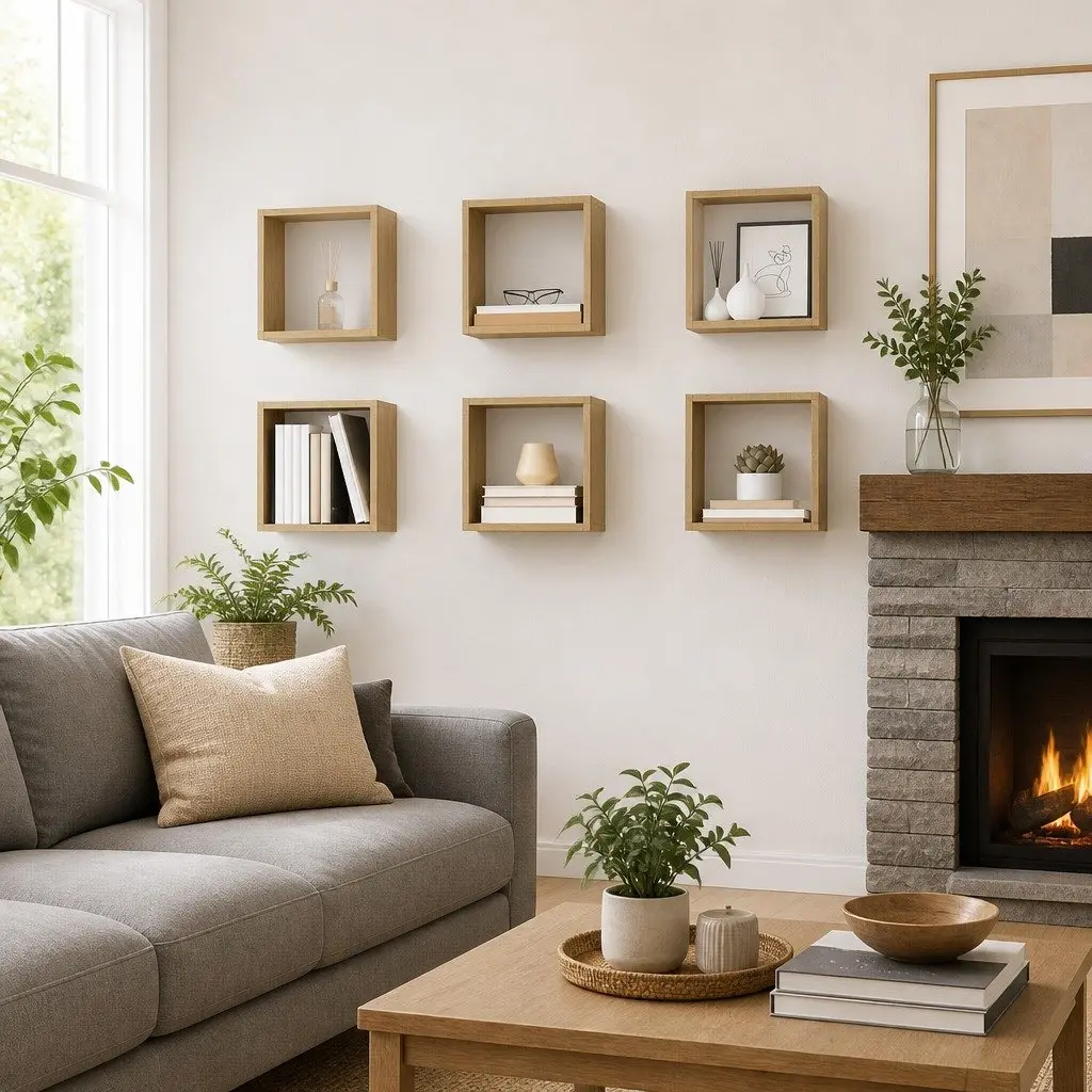 Floating Wall Cube Shelves Brown Storage Organiser Set 6 Pieces