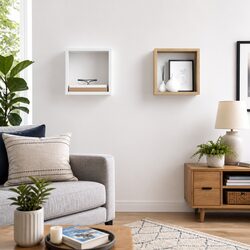 Wall Cube Shelves Floating Storage Display White Sonoma Oak 26x15x26cm Set of 2