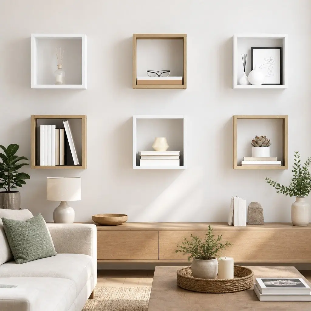 Wall Cube Shelves Set 6 Pieces Floating Storage Display White Sonoma Oak 26cm