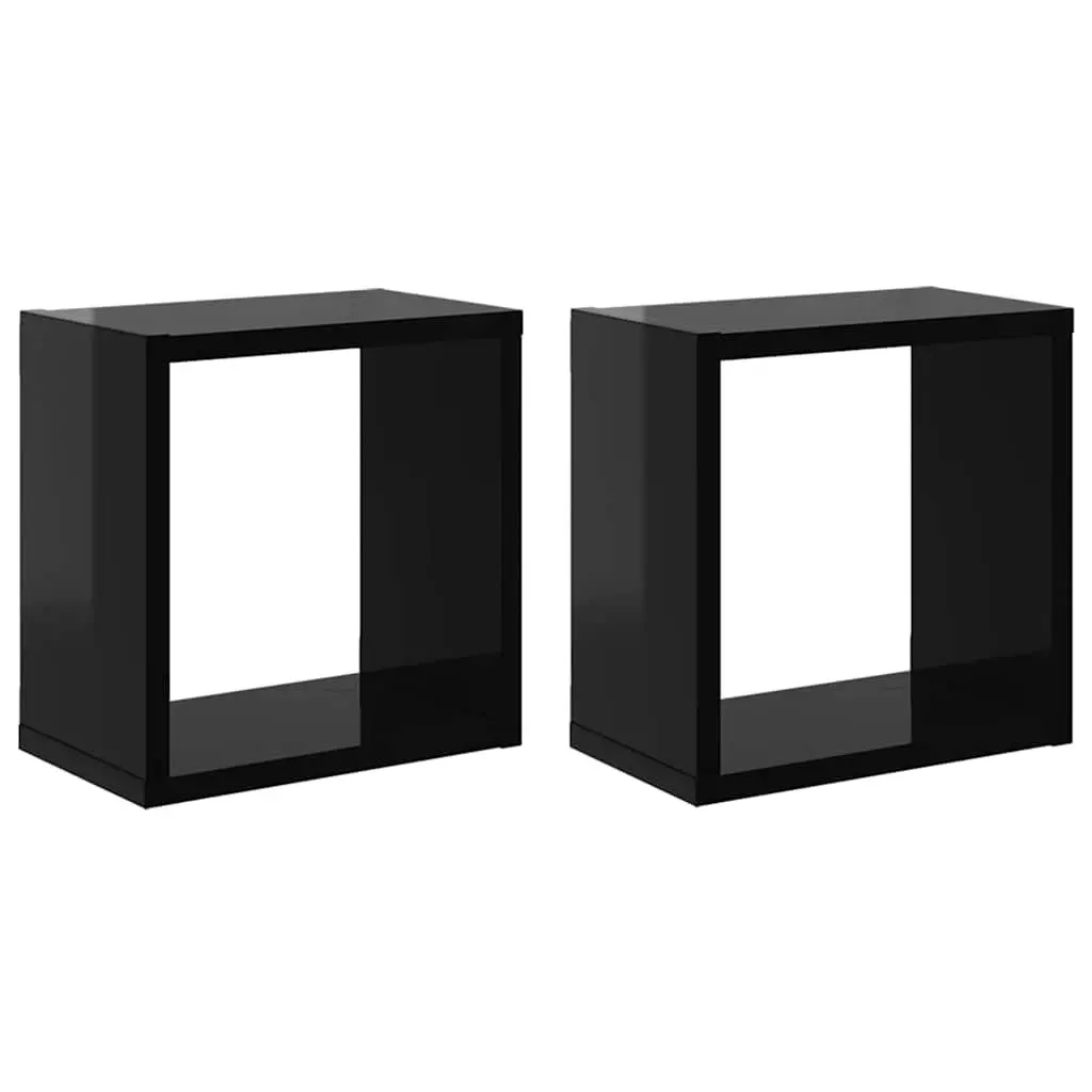 Black Floating Cube Shelves Set of 2 Storage Display for Living Room Bedroom