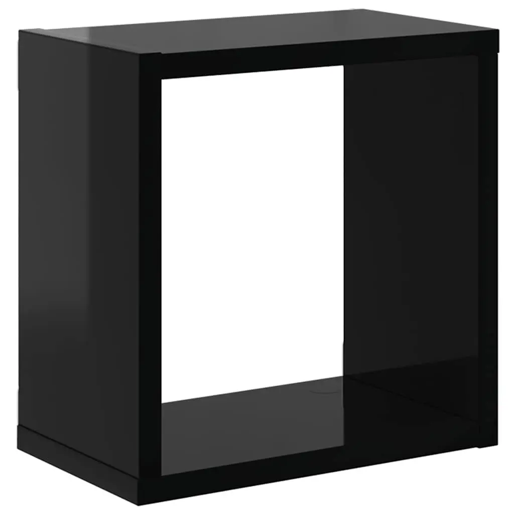Black Floating Cube Shelves Set of 2 Storage Display for Living Room Bedroom