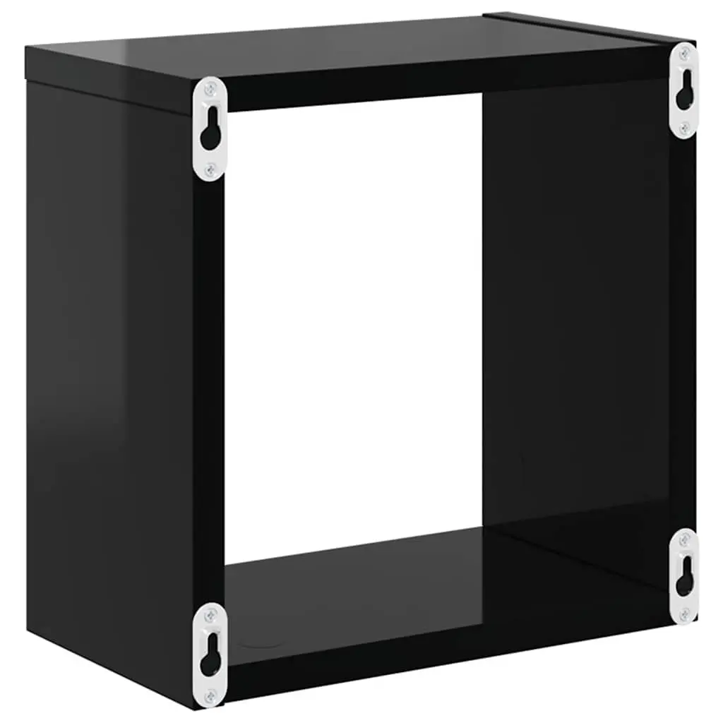 Black Floating Cube Shelves Set of 2 Storage Display for Living Room Bedroom