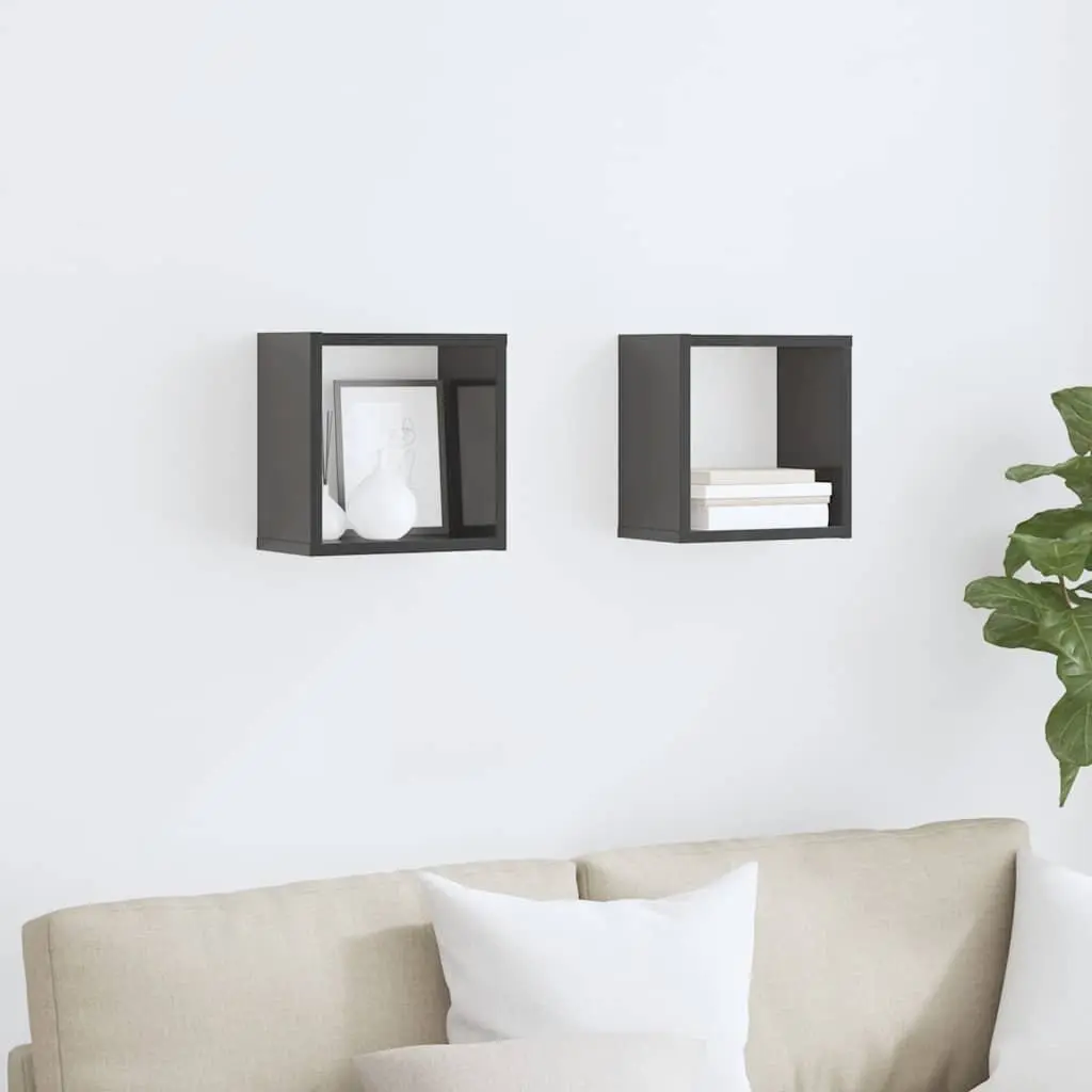Wall Cube Shelves Floating Storage Display Organizer Grey 26x15x26 cm 2 Piece