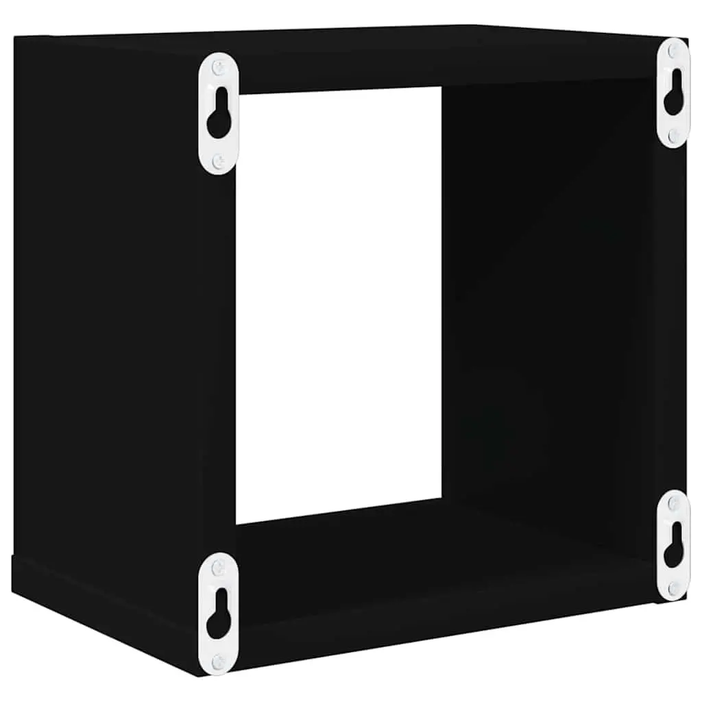 Floating Wall Cubes Black Storage Organizer Set of 4 Durable Display Shelves 22x15x22cm