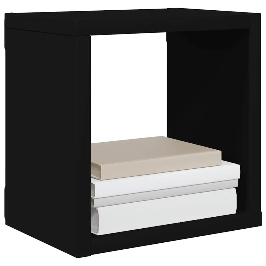 Floating Wall Cubes Black Storage Organizer Set of 4 Durable Display Shelves 22x15x22cm