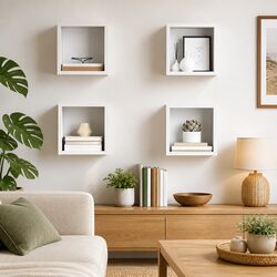 4 Piece Set of White Wall Cube Shelves