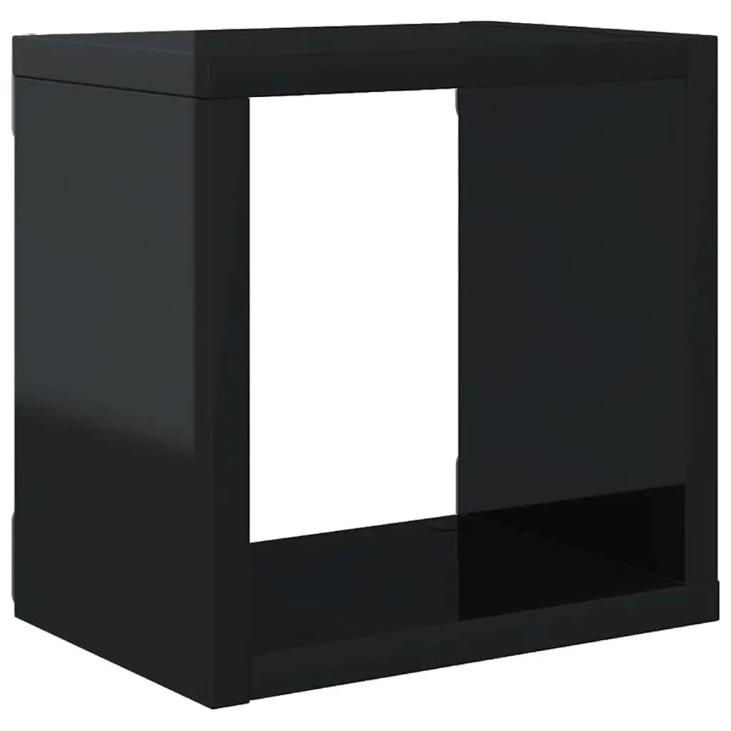 Wall Cube Shelves Floating Storage Display Organiser 22 x 15 x 22 cm Black High Gloss 6 Piece