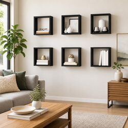 Wall Cube Shelves 6 Piece Set Floating Storage Display Grey Home Decor