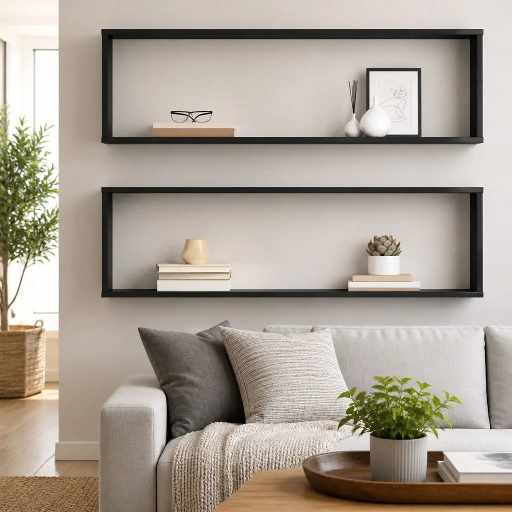 Cube Shelves Floating Unit Grey Engineered Wood 100x15x30cm Set of Two Display Storage