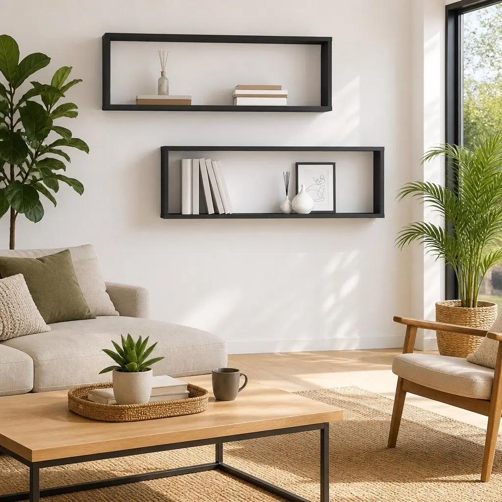 Cube Wall Shelves Grey Floating Storage 80x15x26.5cm Set of 2