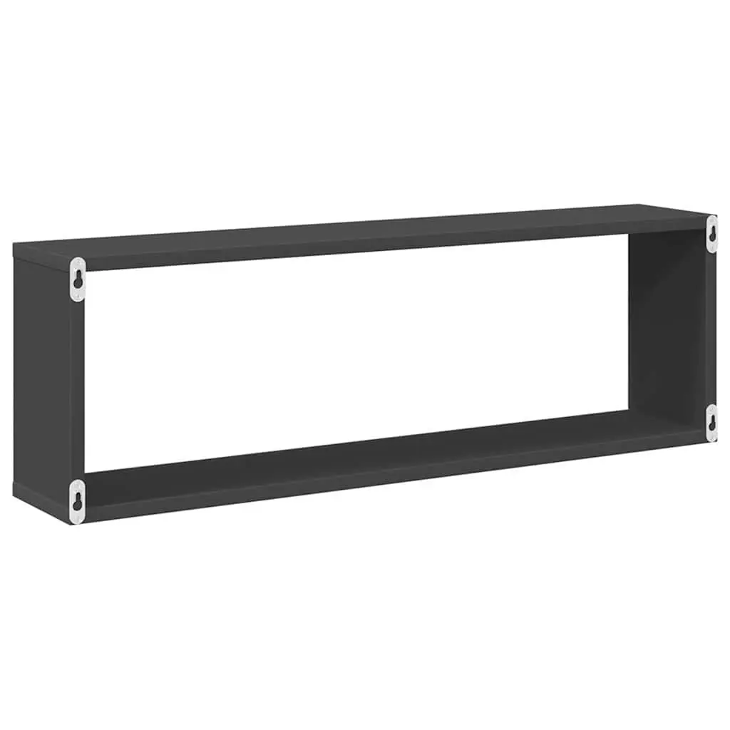 Cube Wall Shelves Grey Floating Storage 80x15x26.5cm Set of 2