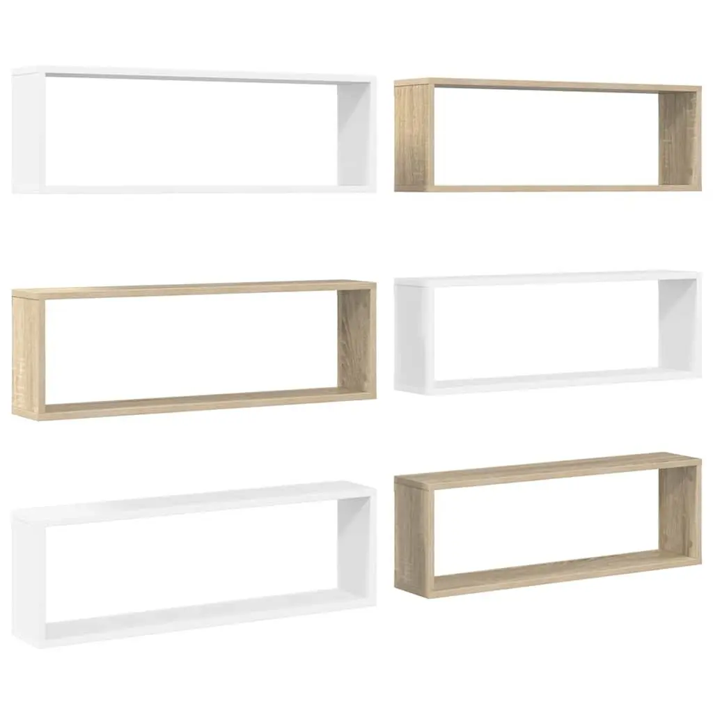 Wall Cube Shelves Engineered Wood 80 x 15 x 26.5 cm White Sonoma Oak 6 Piece Set