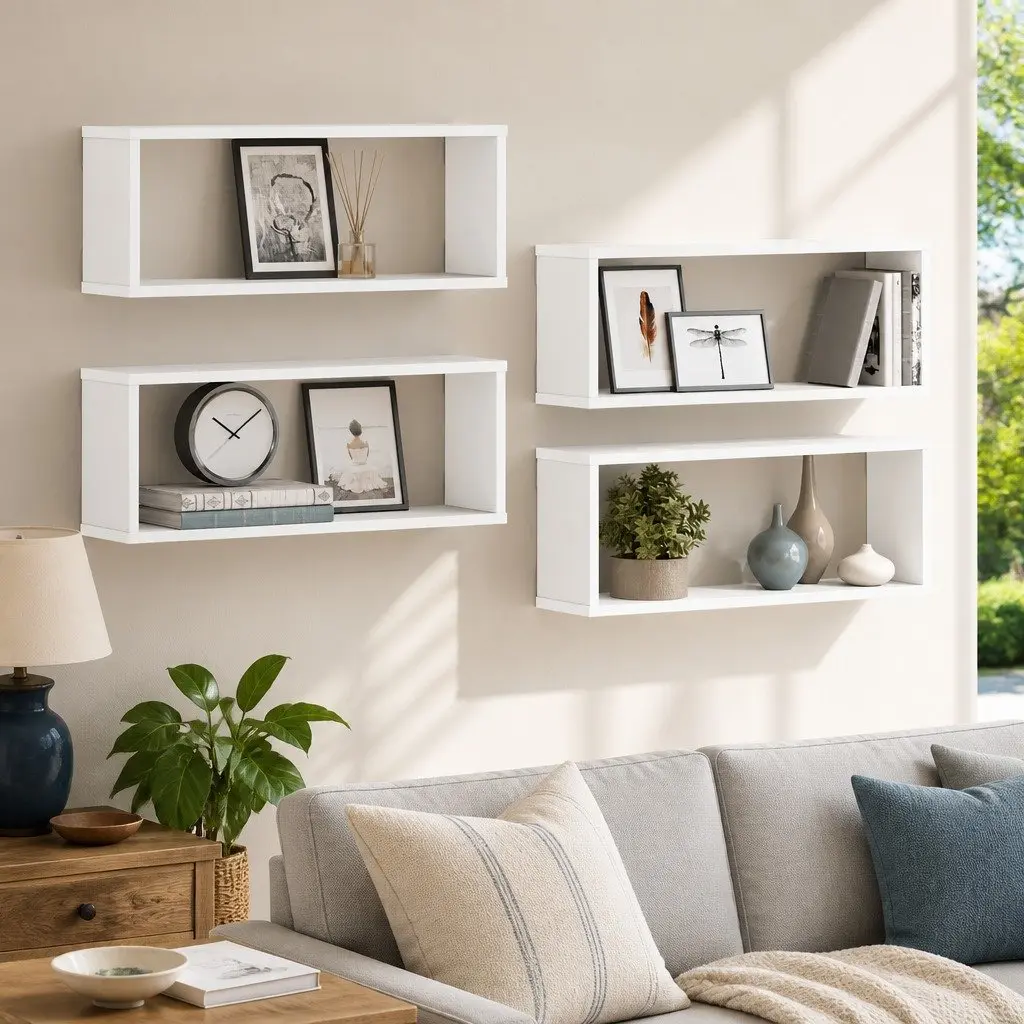 Wall Cube Shelves Engineered Wood 60 x 15 x 23 cm White 4 Piece Set