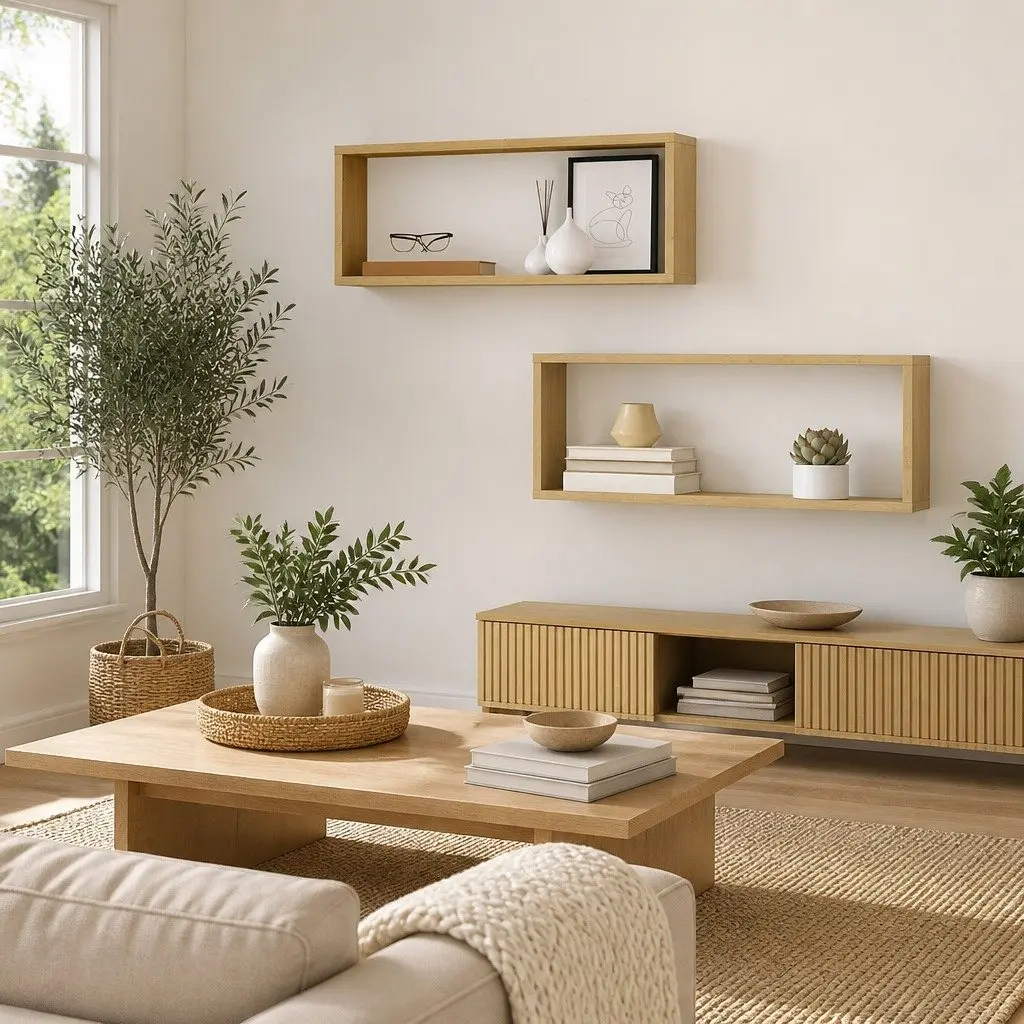 Floating Cube Shelves Engineered Wood 60x15x23cm Sonoma Oak Storage Display Set of 2