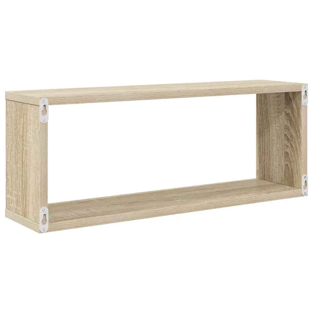 Floating Cube Shelves Engineered Wood 60x15x23cm Sonoma Oak Storage Display Set of 2