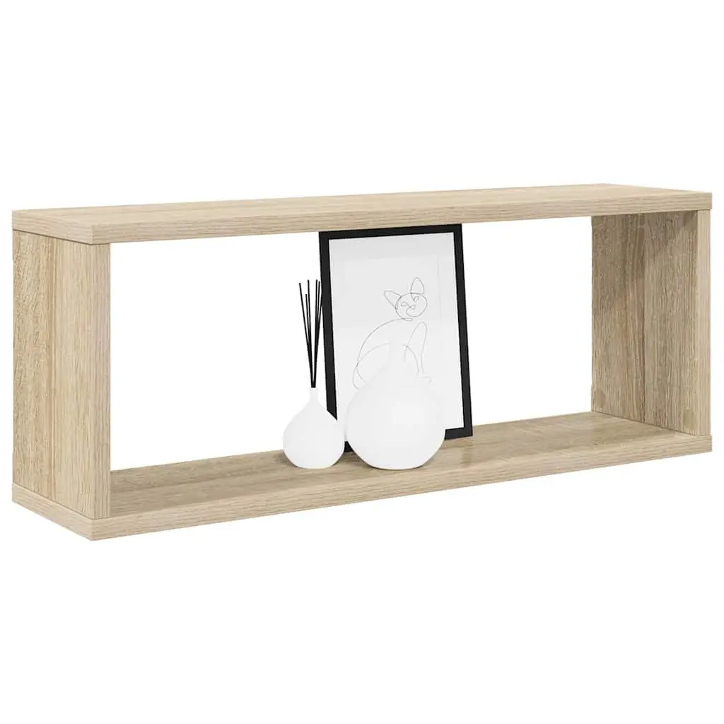 Floating Cube Shelves Engineered Wood 60x15x23cm Sonoma Oak Storage Display Set of 2