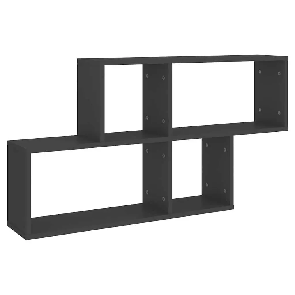 Grey Wall Shelf Floating Cube Storage Unit Engineered Wood 100x18x53cm