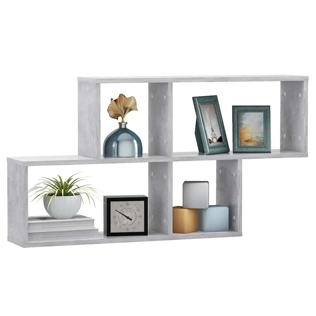 Wall Shelf Display Organizer Engineered Wood 100x18x53cm Concrete Grey Storage Unit