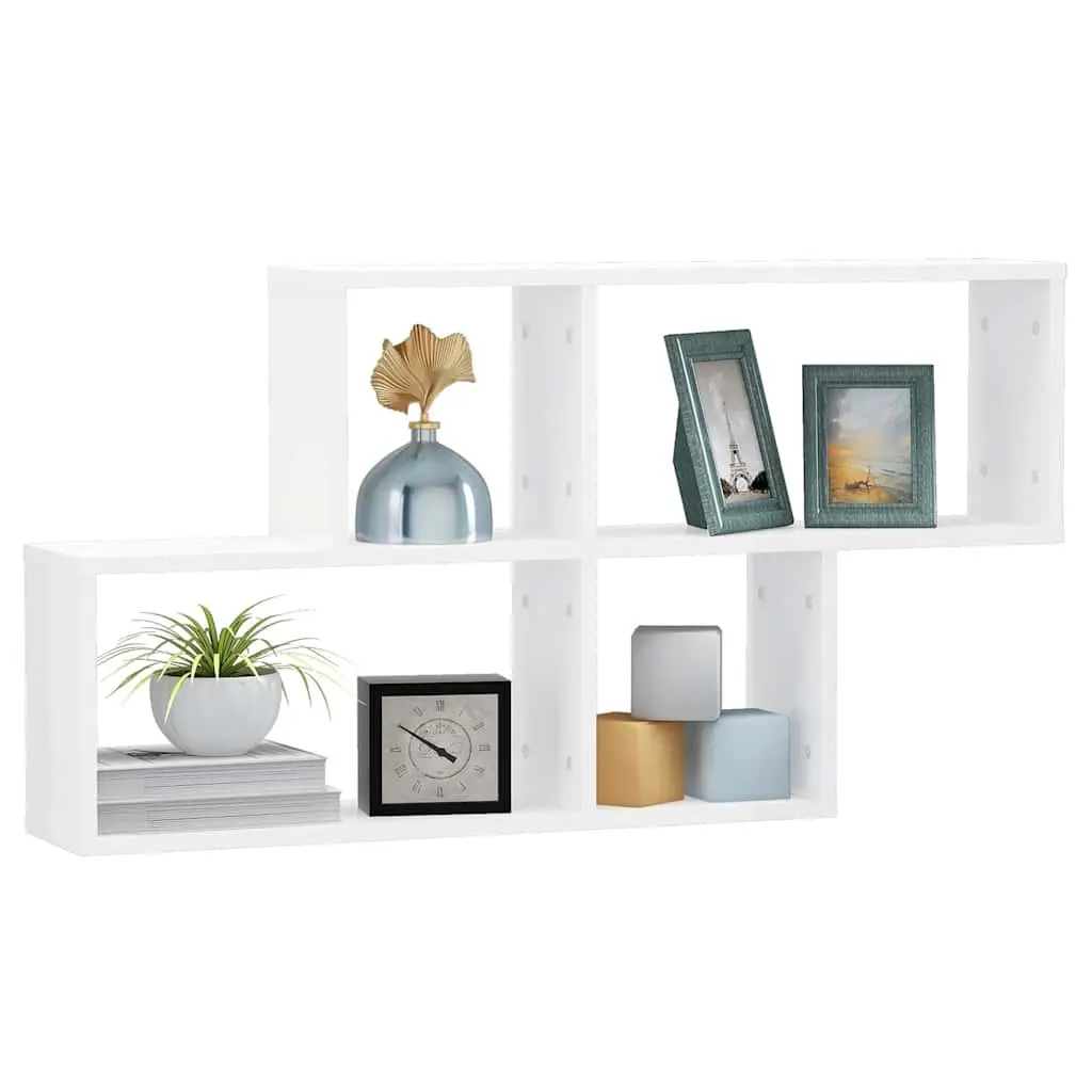 Floating White Wall Shelf Cube Storage Display Unit Engineered Wood 100x18x53cm