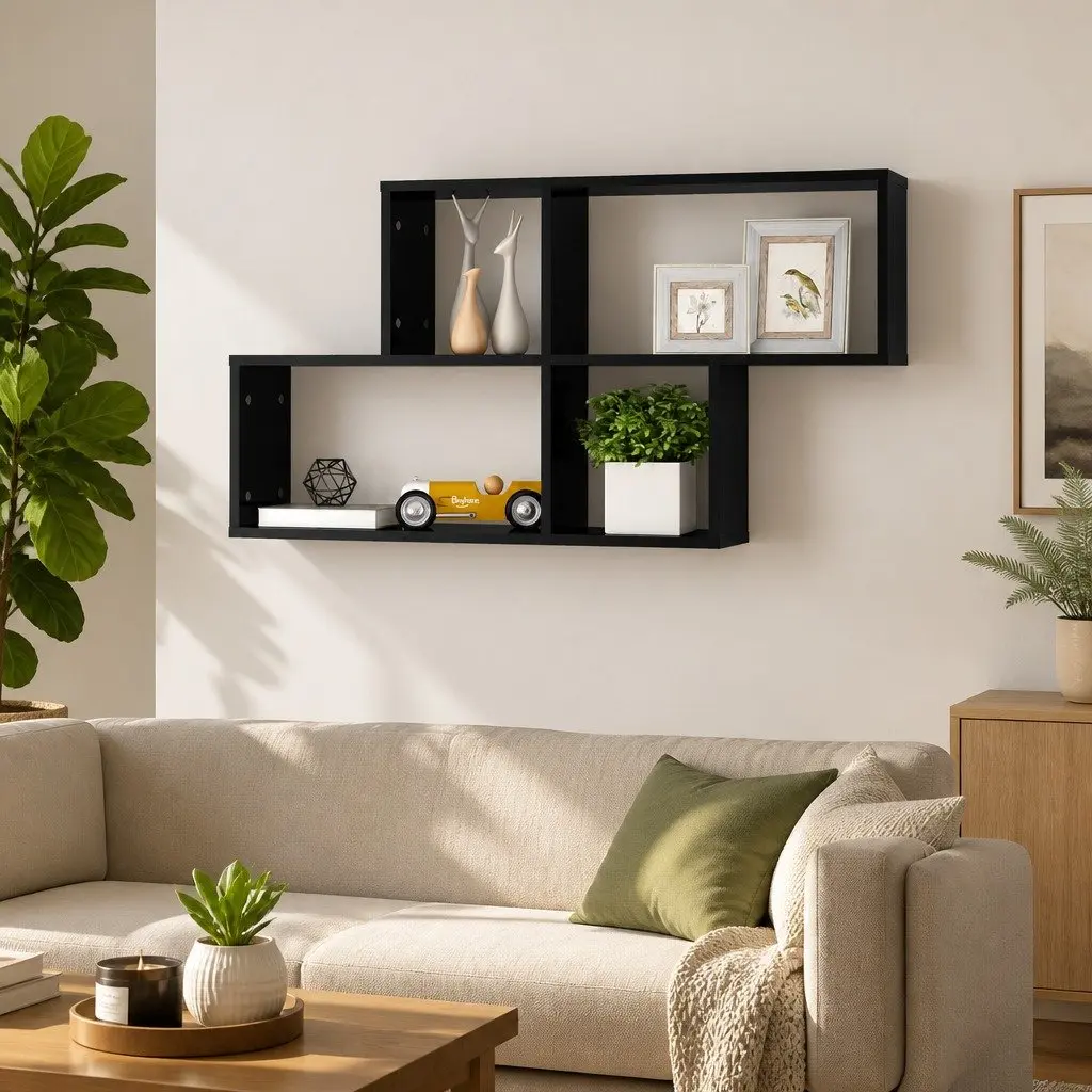 Wall Shelf Engineered Wood High Gloss Black 100 x 18 x 53 cm