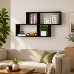 Wall Shelf Black High Gloss Display Cube Floating Storage Shelving Unit