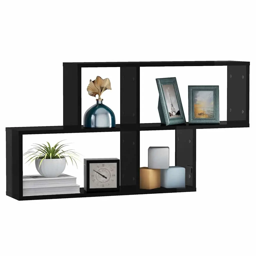 Wall Shelf Engineered Wood High Gloss Black 100 x 18 x 53 cm