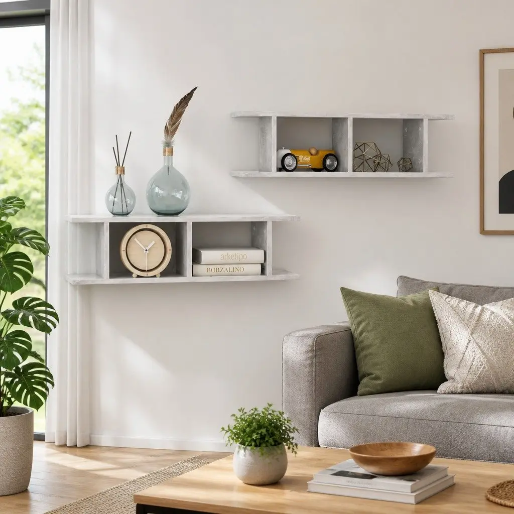 Wall Shelves Engineered Wood 75x18x20cm Grey 2 Piece Floating Display Storage Cube
