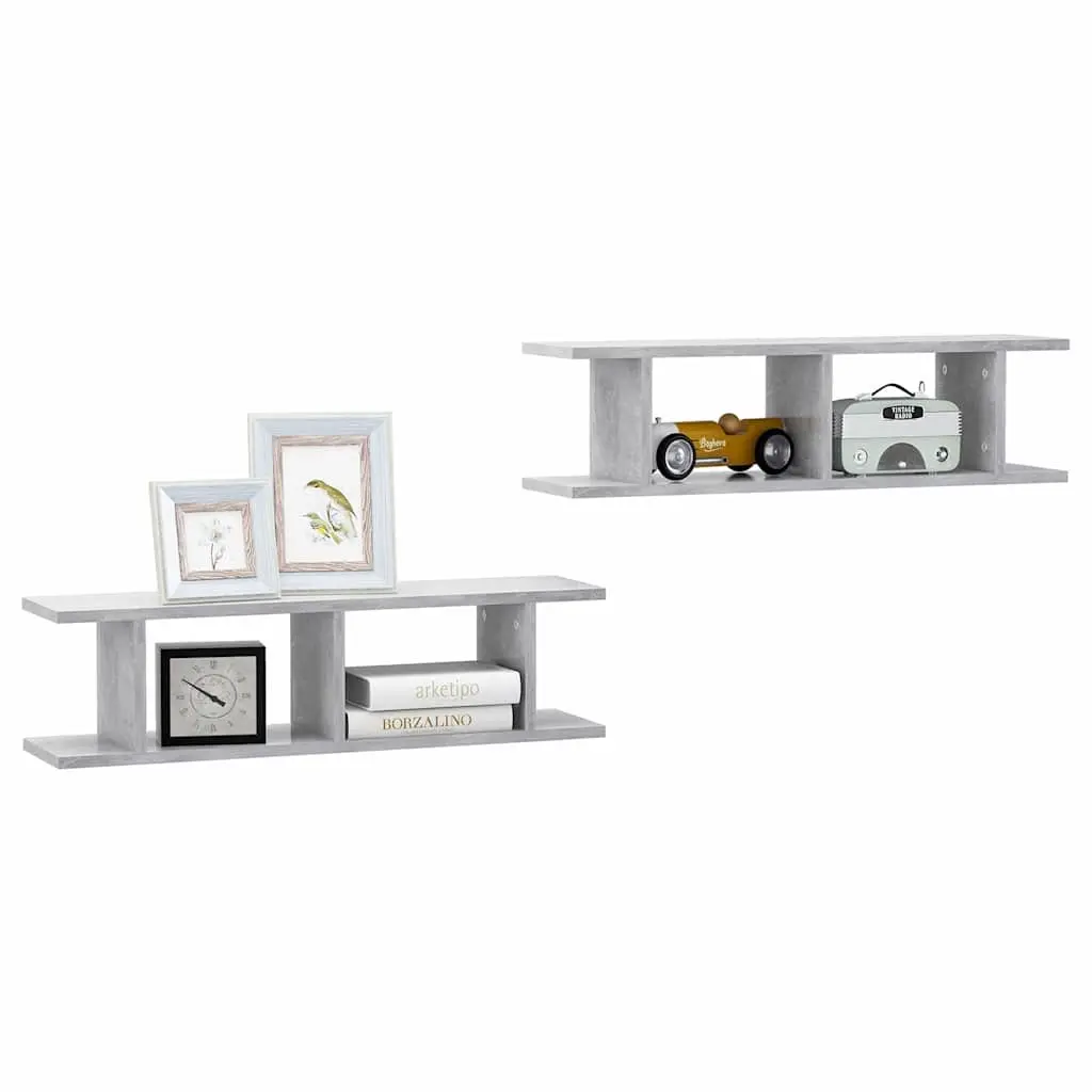 Wall Shelves Engineered Wood 75x18x20cm Grey 2 Piece Floating Display Storage Cube