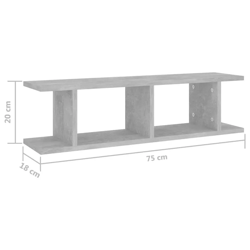 Wall Shelves Engineered Wood 75x18x20cm Grey 2 Piece Floating Display Storage Cube