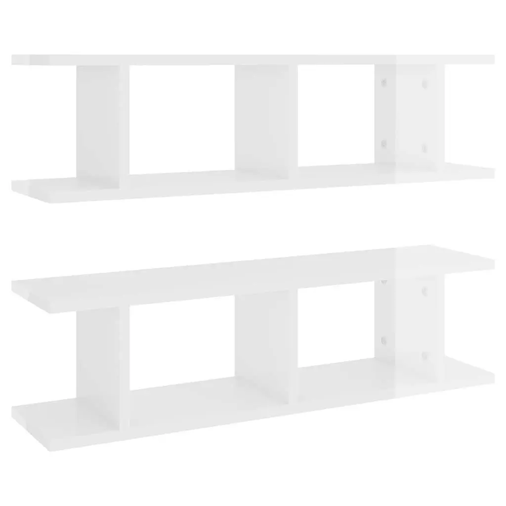 Wall Shelves High Gloss White Floating Cube Shelf 75 x 18 x 20 cm 2 Piece