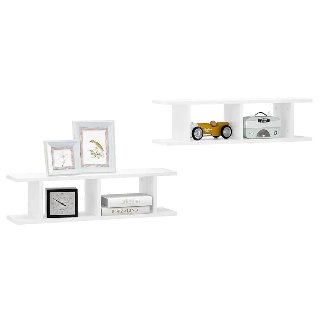 Wall Shelves High Gloss White Floating Cube Shelf 75 x 18 x 20 cm 2 Piece