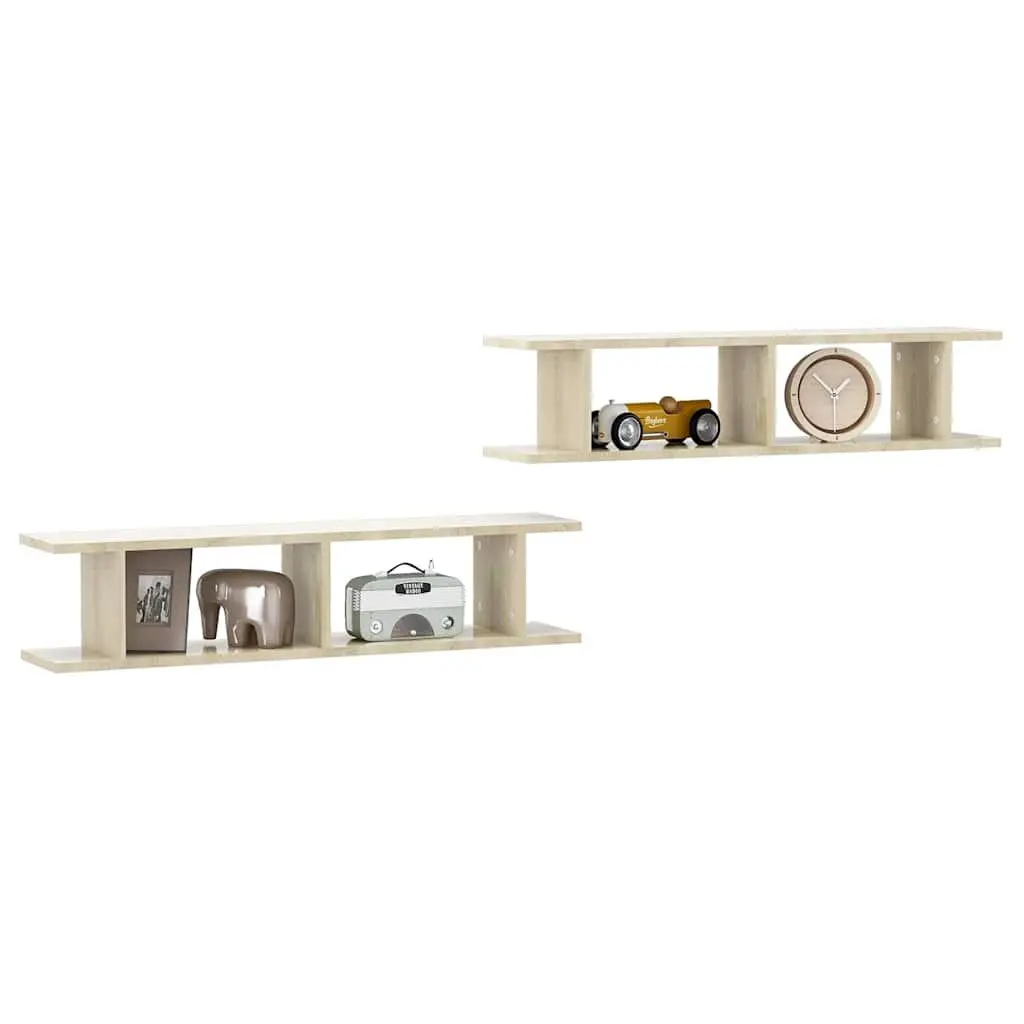 Wall Shelf Set Brown Engineered Wood Cube Display Storage Unit 90x18x20cm