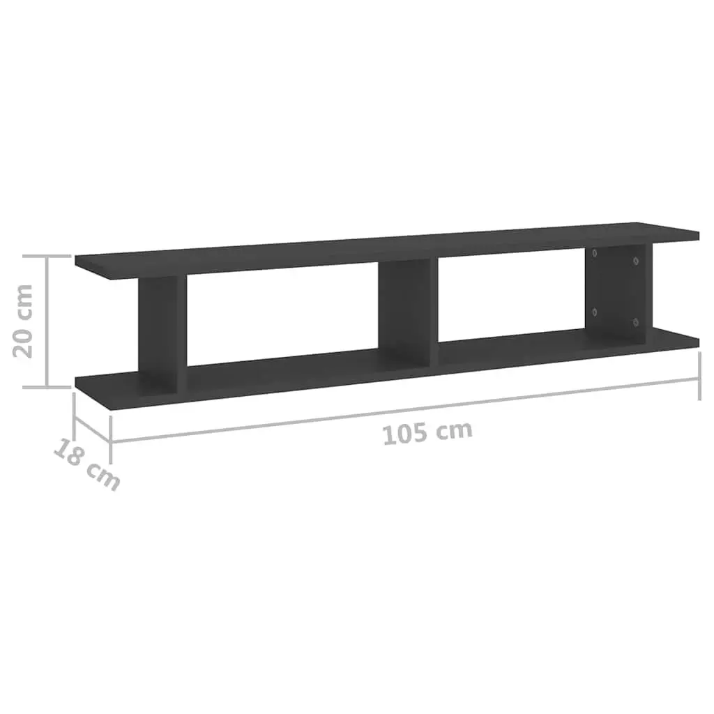 Wall Shelves Engineered Wood 105 x 18 x 20 cm Grey 2 Piece Floating Cube Display Storage Bedroom Living Room Decor