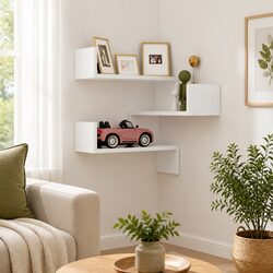 Wall Corner Shelf White Storage Display Shelving Unit Home Decor Living Room