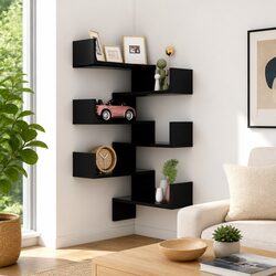 Versatile Black Corner Shelves for Any Room - 2 pcs