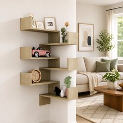 Functional Brown Corner Shelves for Living Rooms, Set of 2