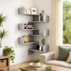 Functional Grey Corner Shelves for Home Storage - 2 Pack