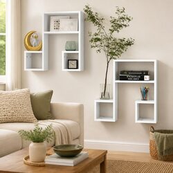 Wall Shelves Music Note Shape White 50x15x50 cm Set of 2 Display Storage
