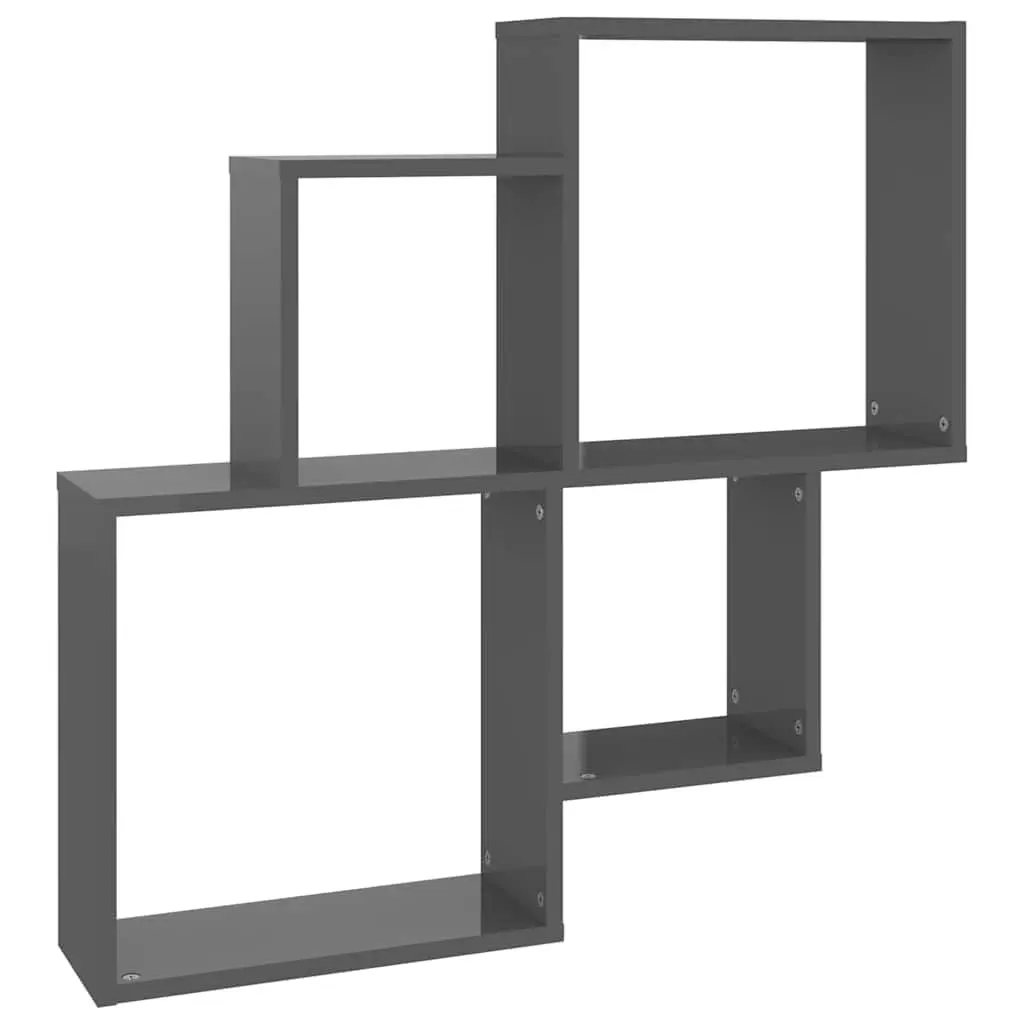 Wall Cube Shelf Engineered Wood 80W x 15D x 78.5H cm Grey Open Compartments Storage Display Hanging Shelves Organiser