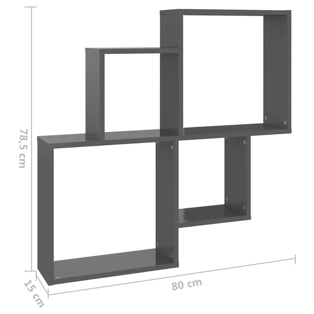 Wall Cube Shelf Engineered Wood 80W x 15D x 78.5H cm Grey Open Compartments Storage Display Hanging Shelves Organiser
