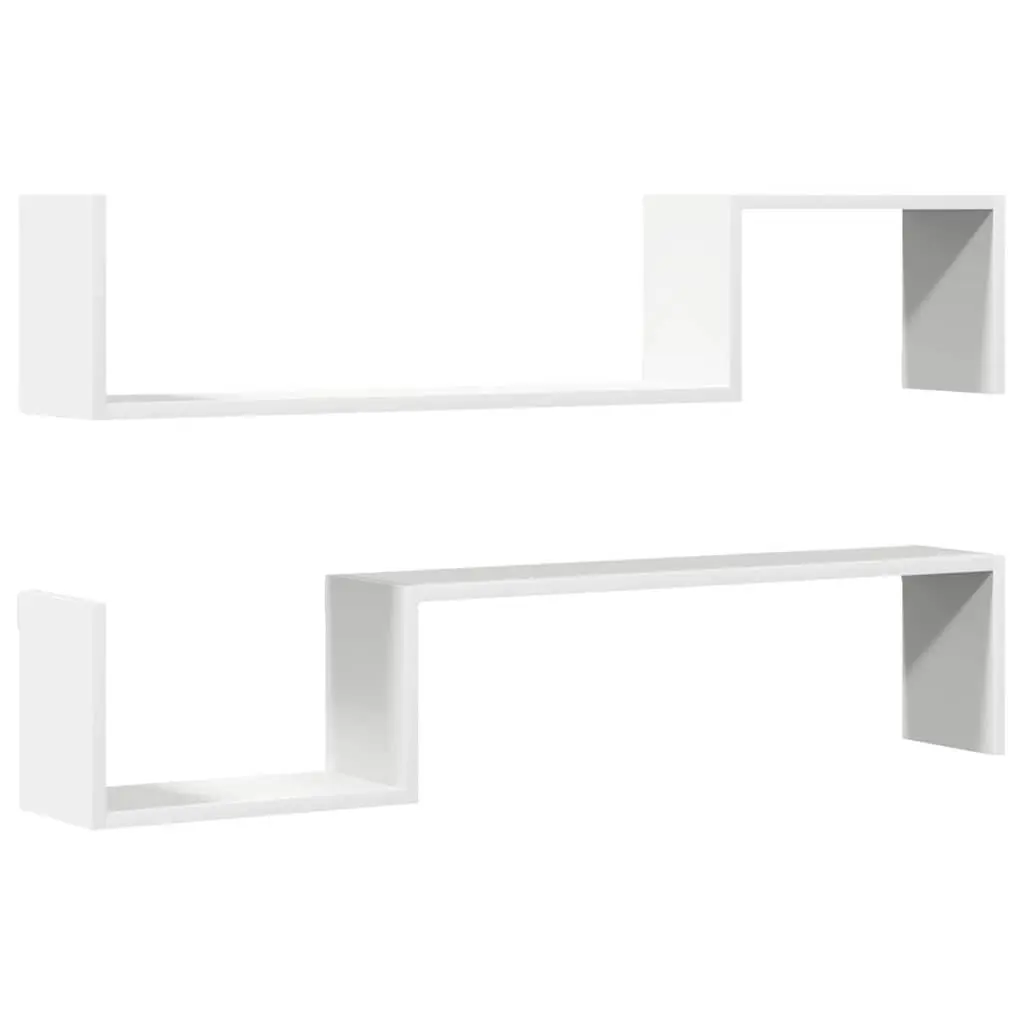 Wall Shelves Engineered Wood 100 x 15 x 20 cm White Floating Display Shelf 2 Pieces
