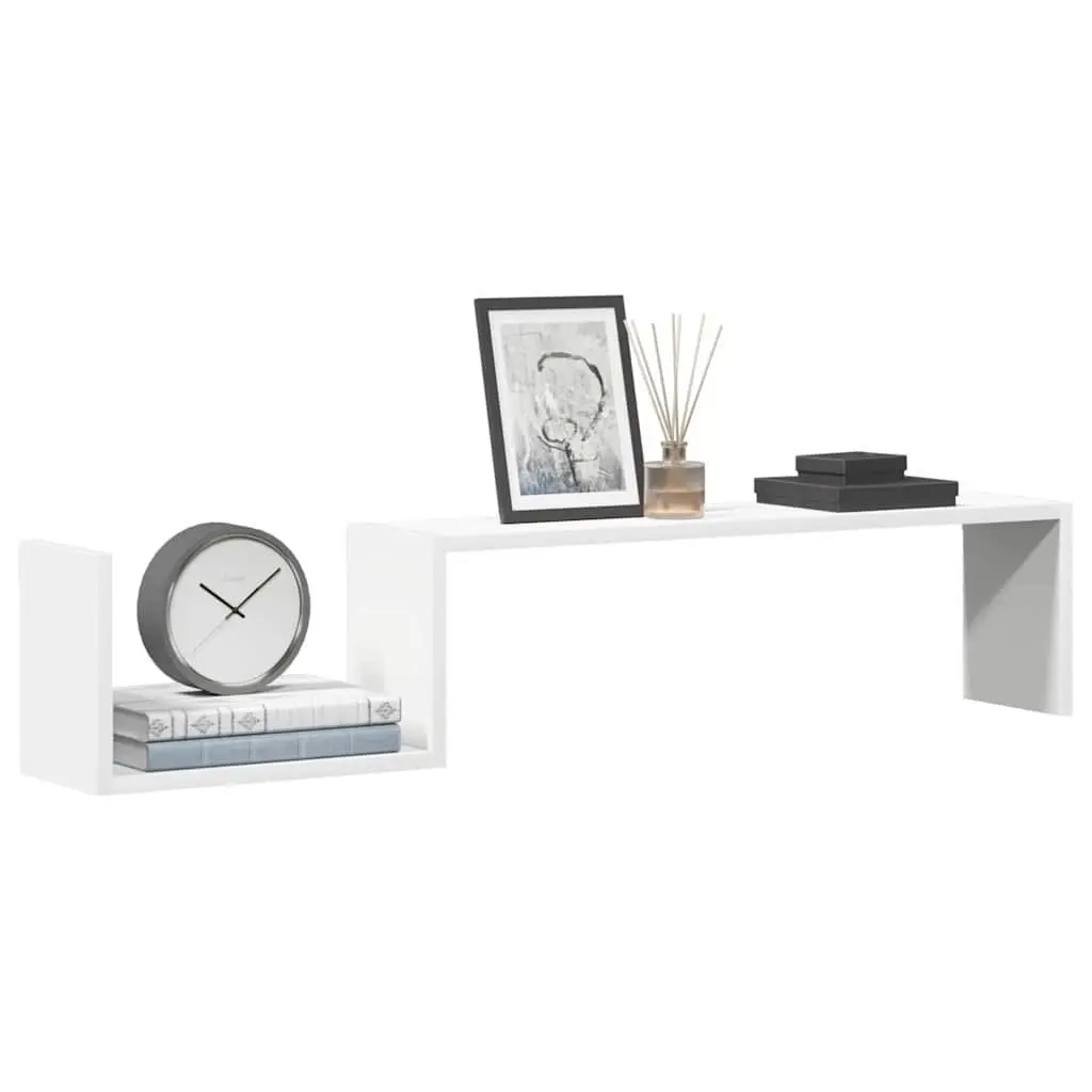 Wall Shelves Engineered Wood 100 x 15 x 20 cm White Floating Display Shelf 2 Pieces