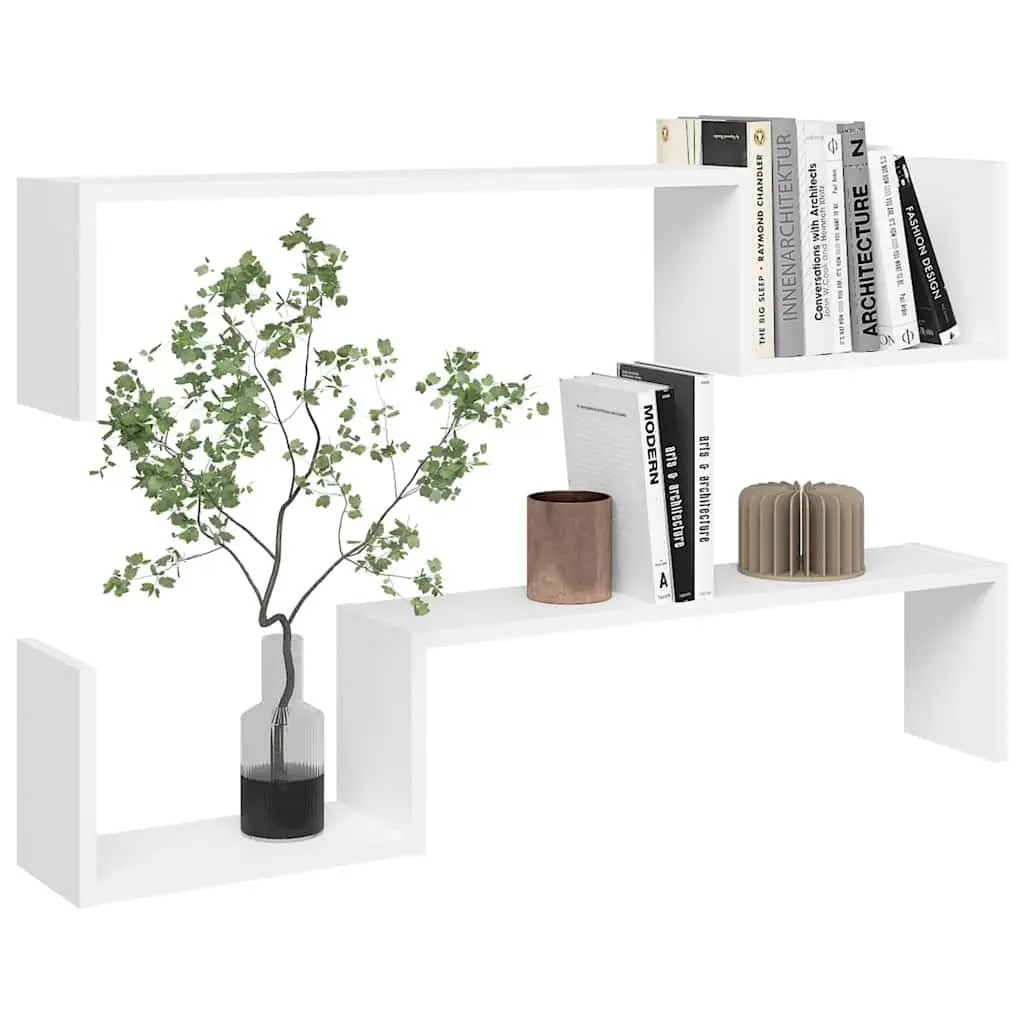 Wall Shelves Engineered Wood 100 x 15 x 20 cm White Floating Display Shelf 2 Pieces