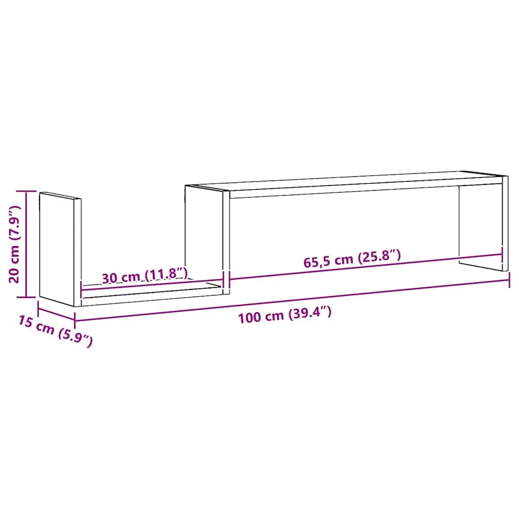 Wall Shelves Engineered Wood 100 x 15 x 20 cm White Floating Display Shelf 2 Pieces