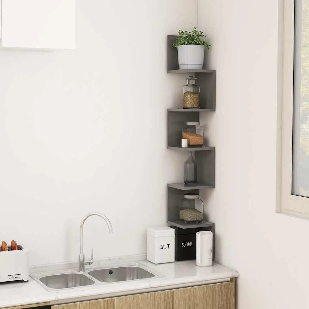 Corner Shelf Engineered Wood 20 x 20 x 127.5 cm Grey Storage Display Unit Living Room Bedroom Kitchen