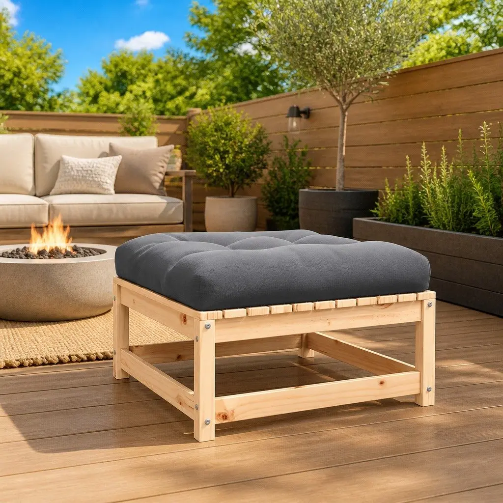 Garden Footstool Solid Pinewood Modular Anthracite with Cushion